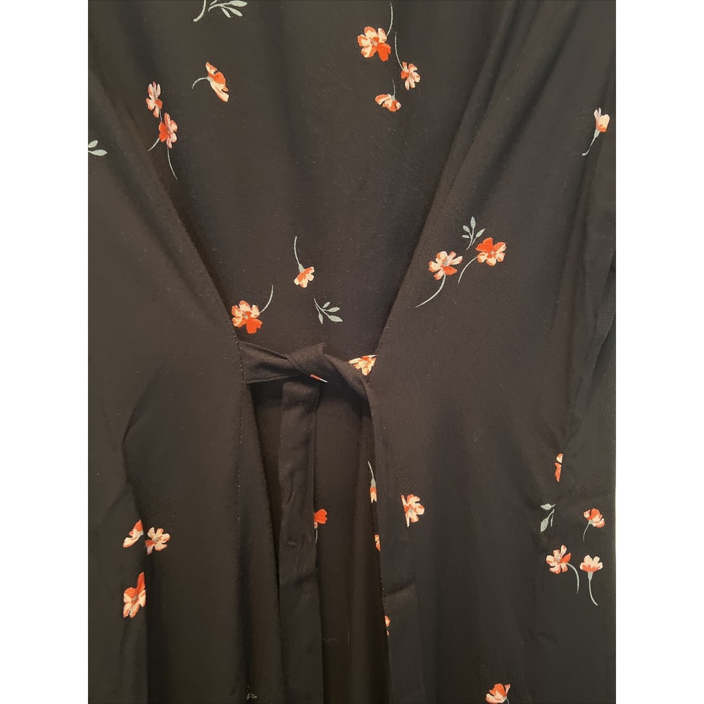 Saks Fifth Avenue Sadie Floral Black Midi Dress Button Front V-Neck NWT Size 4 - Picture 8 of 10